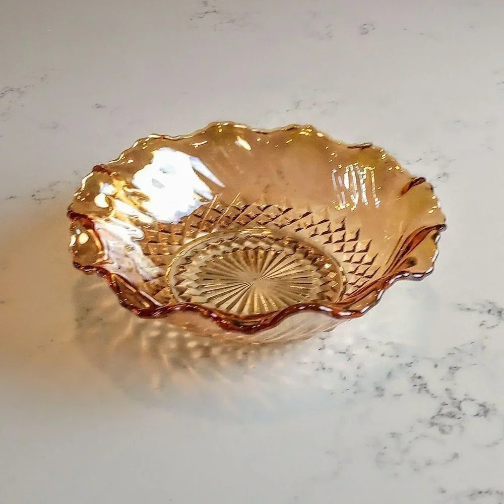 Jeannette Floragold Depression Glass Fluted Dish